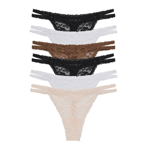 BLAKE & CO. Women's All Over Lace and Mesh Thong Underwear, 6-Pack, Sizes S-2X
