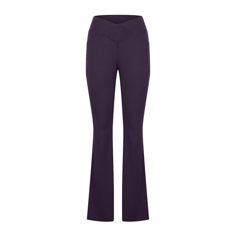 Hfyihgf Women's Bootcut Yoga Pants with Pockets V Crossover High Waisted  Wide Leg Workout Flare Pants Leggings Work Dress Pants(Blue,M)