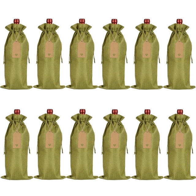 Zhuge 12 bolsas de regalo de vino con cordón, 13,78 × 5,9 pulgadas, reutilizables, para envolver botellas, para cumpleaños, bodas, fiestas (verde)