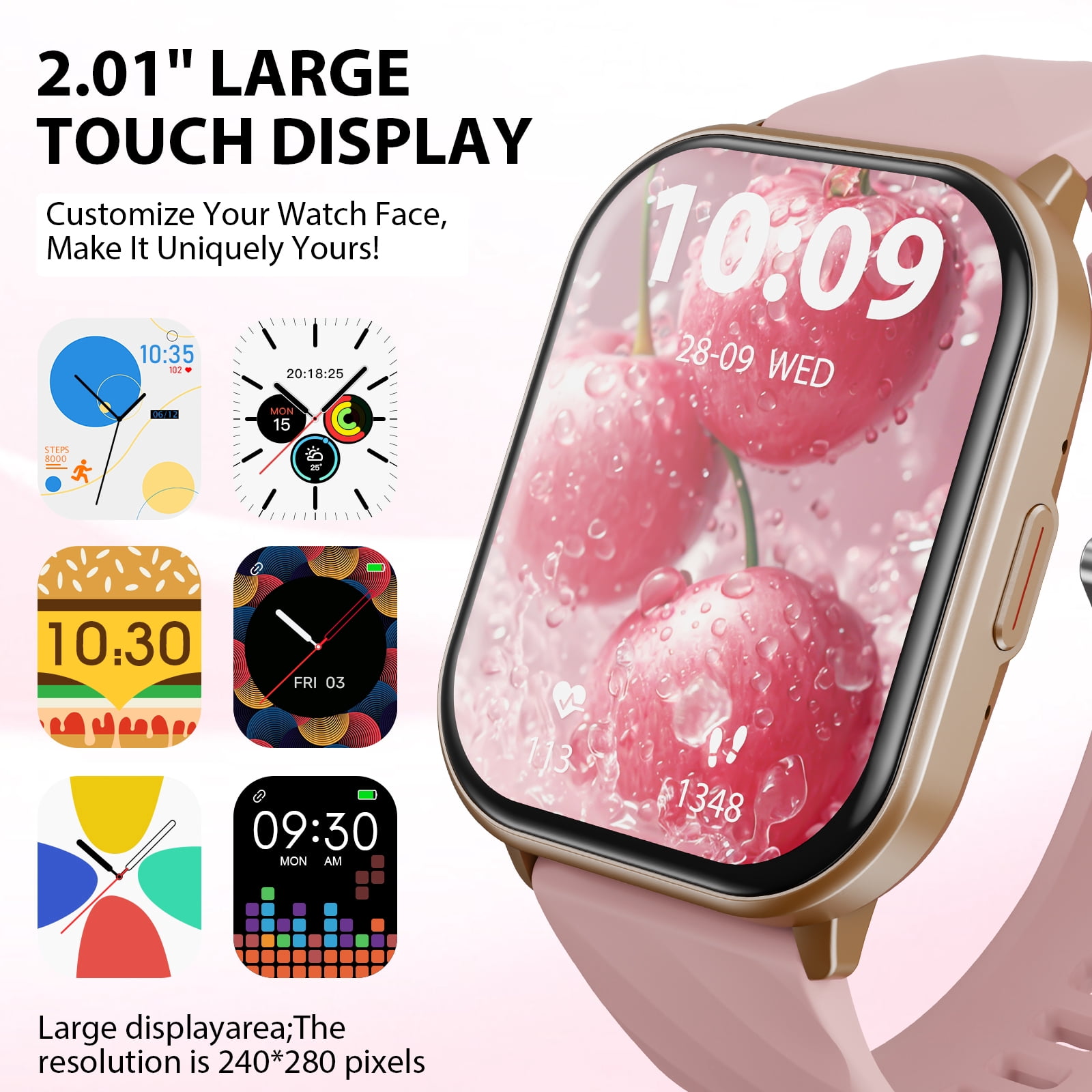 AUOSHI Smart Watch fits for Android & iPhone (Bluetooth Answer/Make Calls), 2.01 inch IP68 Waterproof Tracking Fitness, Sleep Monitor/Pedometer/Calories,Multiple Sports Modes,Pink