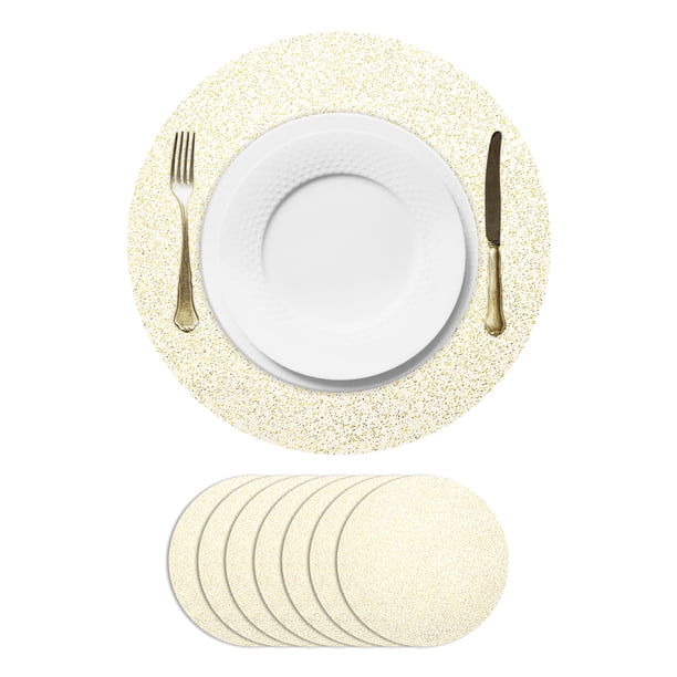 8Pcs Manteles Redondos Desechables Oro Estrella, 13" Decoraciones de Mesa con Brillos Metálicos