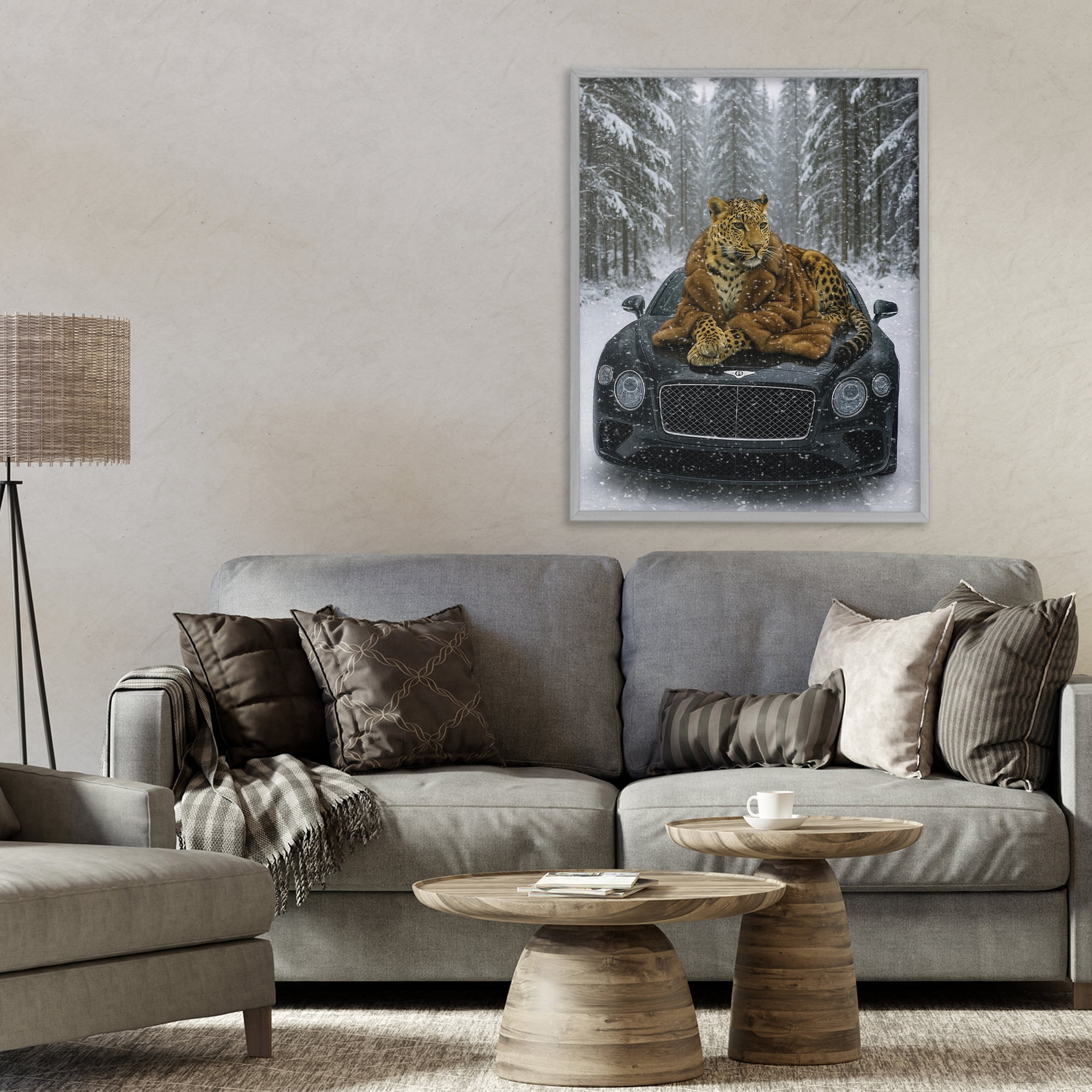 Stupell Industries Luxurious Leopard Winter Woods Gray Framed Giclee Art, design by Grotto Studios
