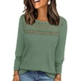 thumbnail image 5 of AKOEE Women's Waffle Knit Tops Hollow Out Lace Patchwork Crewneck T-Shirts Short/Long Sleeve Thin Base Sweater (M, Green), 5 of 5