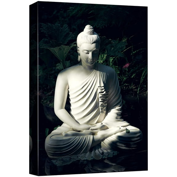 wall26 Canvas Print Wall Art Meditating Buddhism Buddha Statue Jungle Shadows Cultural Religious Photography Realism Decorative Yoga Multicolor Relax/Calm for Living Room, Bedroom, Office - 12"x
