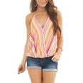 thumbnail image 3 of Uhndy Women Spaghetti Straps Halter V Neck Camisole Blouse Sleeveless Striped Printed Front Cross Tank Tops Coral Stripe, 3 of 5