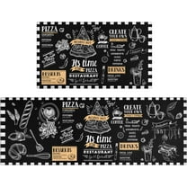 Black Coffee Theme Kitchen Rugs Set of 2,Cafe Kitchen Rugs and Mats Non Skid Washable,Black Kitchen Runner Rugs with Rubber Backing (Pizza Time 17"x48" 17"x30")