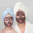 thumbnail image 4 of Paquete de 2 toallas de microfibra para el cabello para mujer, turbante de secado rápido con botón, antiencrespamiento, tamaño grande., 4 of 5