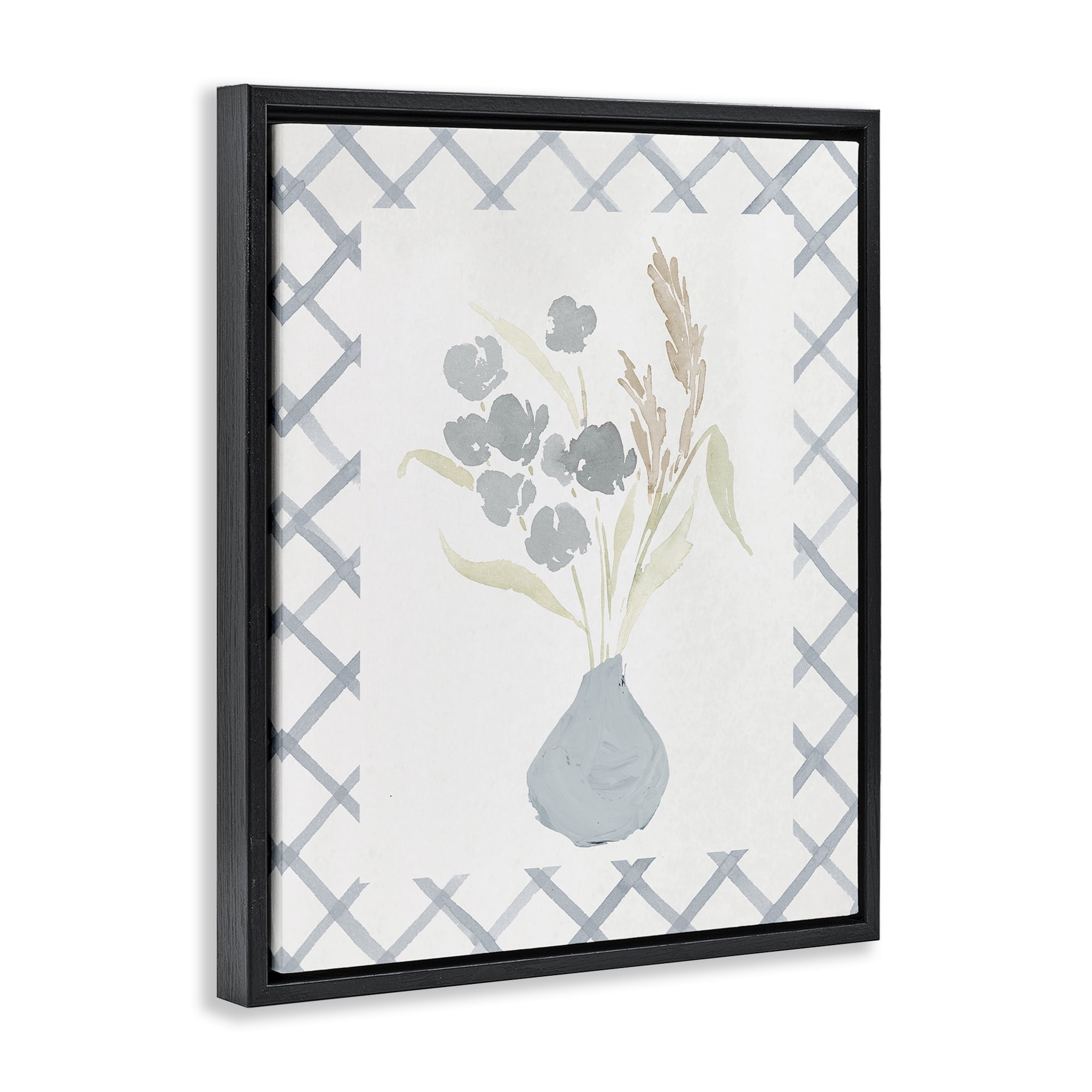 Stupell Industries Muted Blue Anna Bouquet Black Framed Floater Canvas Wall Art, design by Lucille Price
