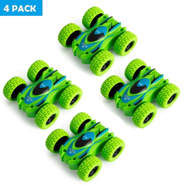 4 Set Push & Go Friction Powered Toy Cars Vehicles, Doublesided Stunt