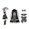thumbnail image 4 of XXWXYD Girls Black-and White Halloween Dress Set - Long Sleeve Lace Trim Party Dress with Matching Headpiece and Ribbon Accessories, Elegant Costum𝖾 Outfit for Kids Holiday Dress Up and Events, 4 of 8