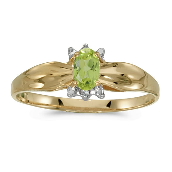 10k Yellow Gold Oval Peridot And Diamond Ring