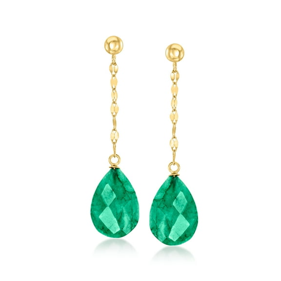 Ross-Simons 11.00 ct. t.w. Emerald Drop Earrings in 14kt Yellow Gold, Women's, Adult