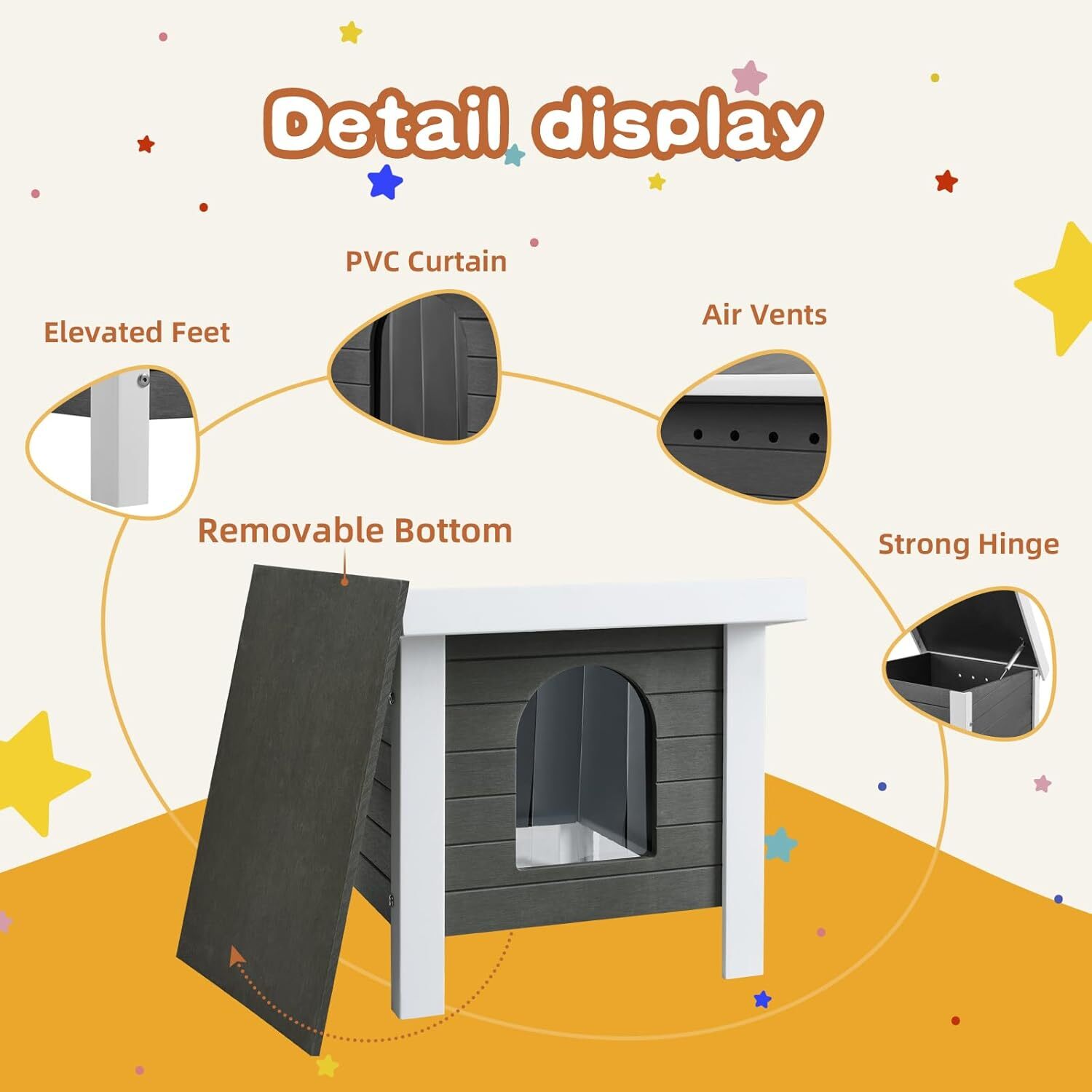 GONICHA 24 "Poly Lumber Outdoor Cat House, Weatherproof Cat Houses for Outdoor Cats, Feral Cat Shelter with Vent Plugs for Outdoor and Indoor - Gray