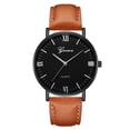 thumbnail image 2 of Reloj unisex para hombre y mujer, reloj de pulsera con esfera de cristal redonda y correa de PU de cuarzo (marrón, negro y plateado), 2 of 5