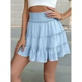 thumbnail image 3 of Womens Summer Flowy High Waist Ruffle Casual Cute Boho Beach Short Skirts Built-in Shorts Light Blue L, 3 of 6