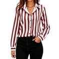 thumbnail image 5 of Top for Women Long Sleeve Striped Button Up Shirt Red L, 5 of 6
