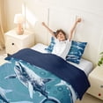 thumbnail image 3 of jejeloiu Modern Shark Animal Twin Duvet Cover,Teal Ocean Bubbles Twin Bedding For Boys,Blue Aqua,Navy Blue Reversible,2 Pieces,1 Duvet Cover and 1 Pillowcase, 3 of 6