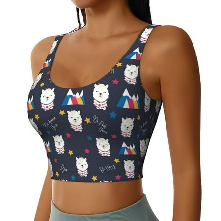 Picia Llamas 1 Sports Bra for Women Padded Strappy Sports Bras Medium Support Yoga Bra with Removable Cups Running Yoga Bra-X-Large