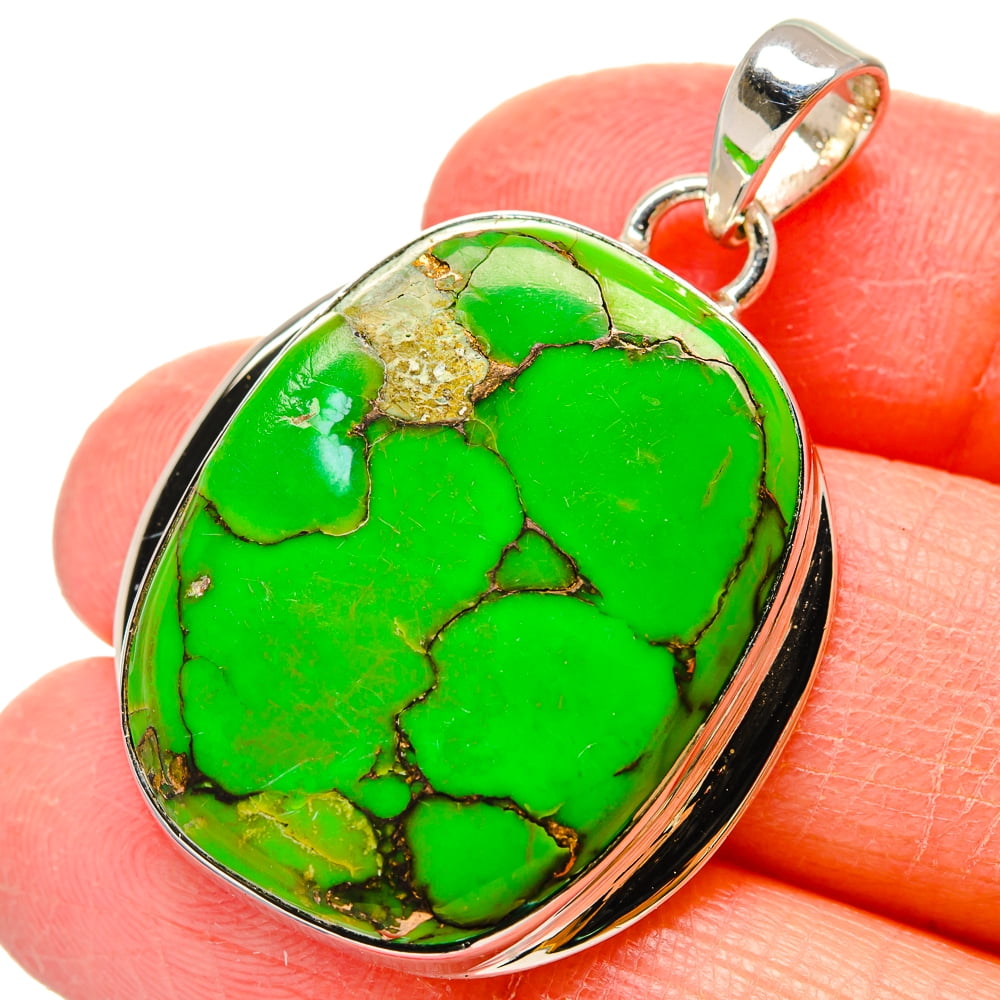 925 Silver Plated Handcrafted Jewelry GREEN COPPER TURQUOISE Gem Small Pendant 