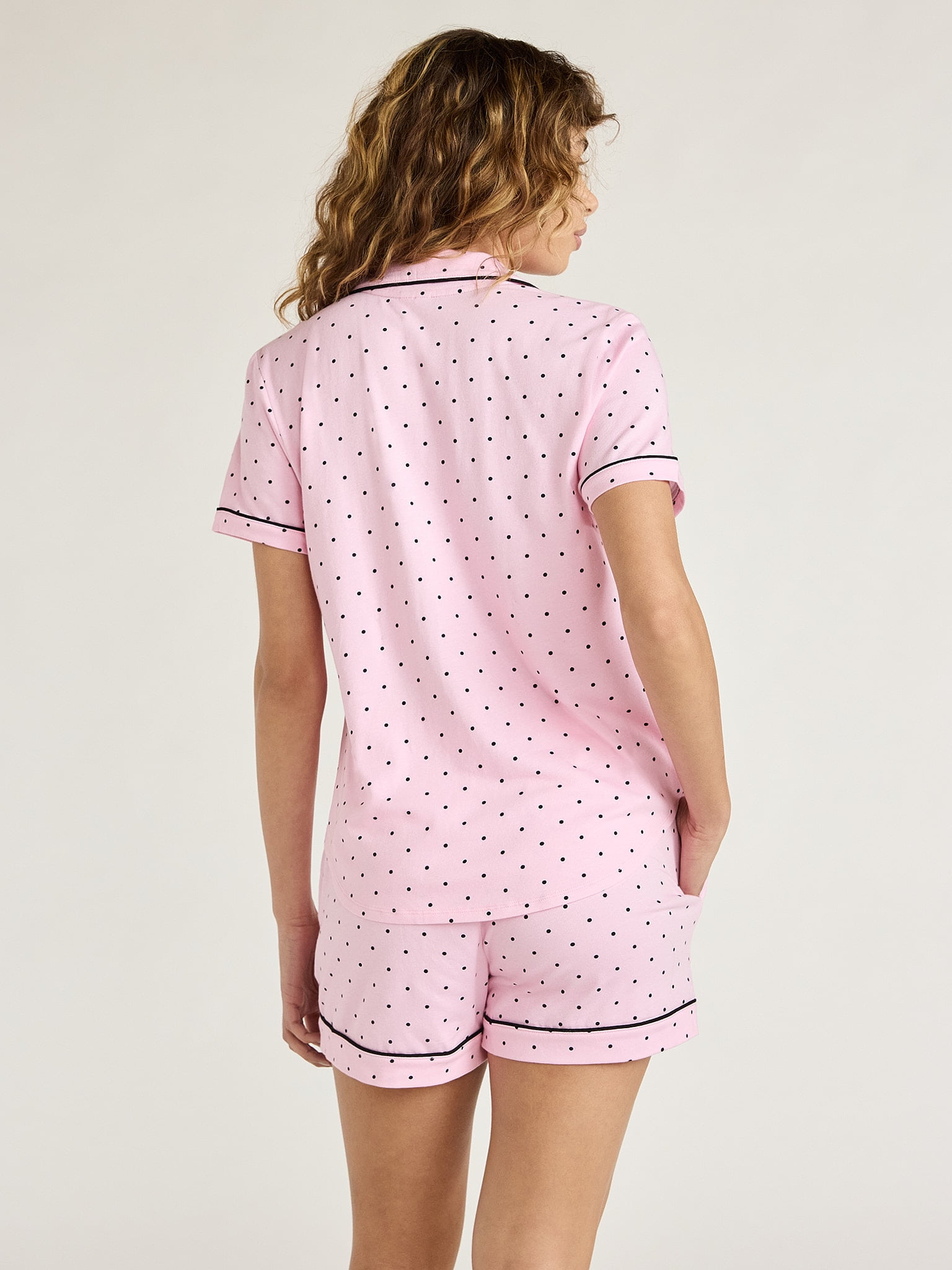 Joyspun Women's Cotton Blend Notch Collar Top and Shorts Pajama Set, 2-Piece, Sizes S to 4X