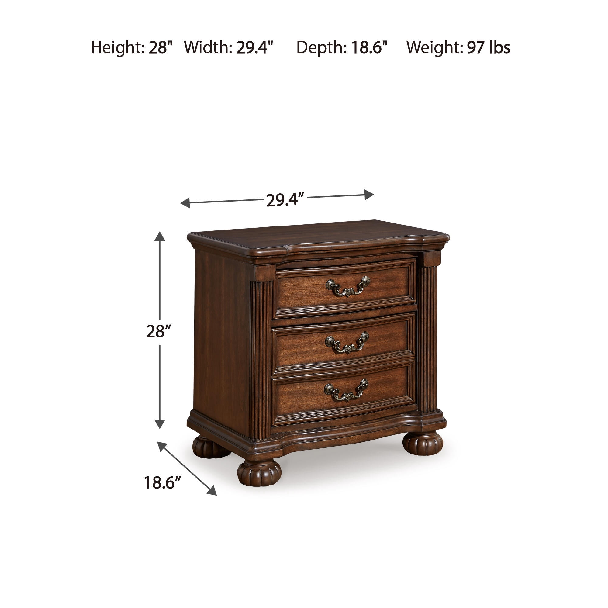 Signature Design by Ashley Lavinton Nightstand - 3 Drawer Traditional Bedroom End Table with Hidden Tray - Brown