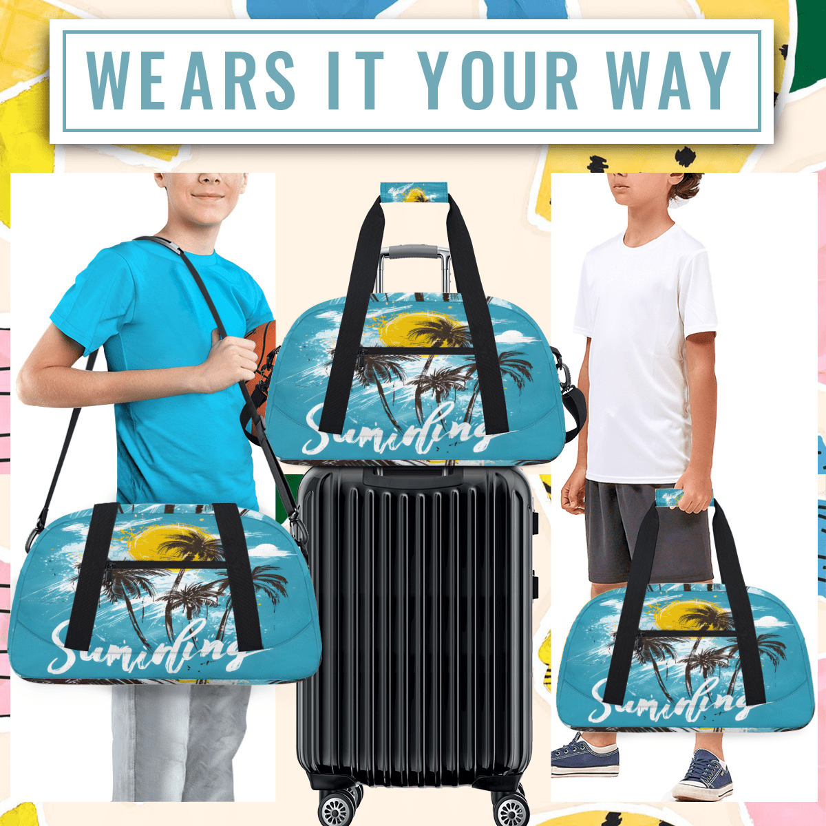 Herdesigns Tropical Beach Sports Duffle Bag for Women & Men, Palm Tree Summer Gym Bag Dance Bag Overnight Bag Carry On Weekender Travel Bag