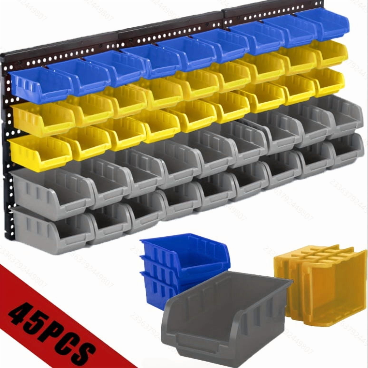 45 Pcs Wall Mount Storage Bins, Hardware Organizer Rack for Tools, Screws, Nuts & Bolts