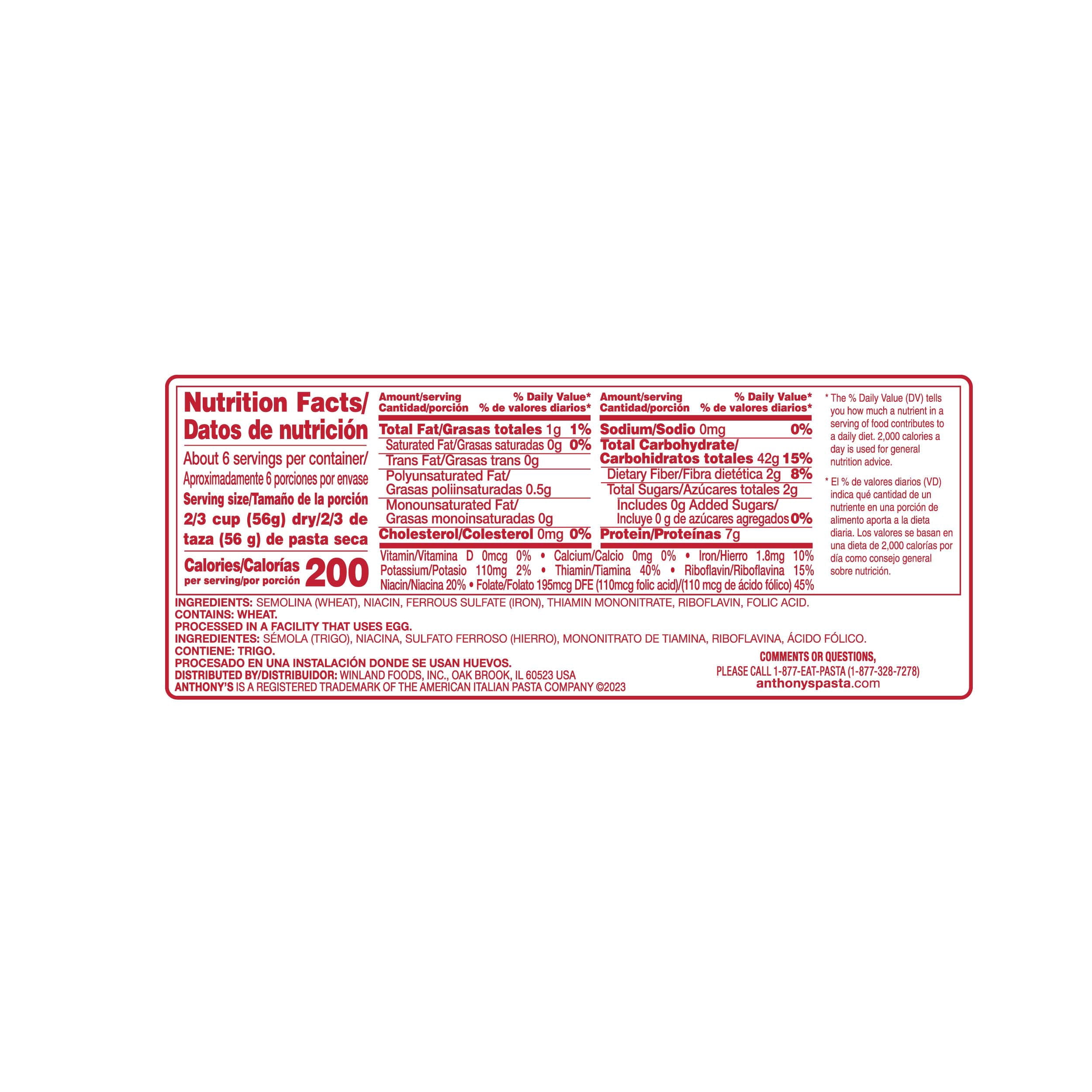 (12 pack) Anthony's 12 oz Fideo Cut Pasta