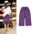 thumbnail image 4 of Ashirexll Women's Shorts Casual, Summer Shorts for Women, Fashion Casual Stripe Elastic Loose Pants Straight Wide Leg Trousers with Pocket Half Shorts Pants, 4 of 7