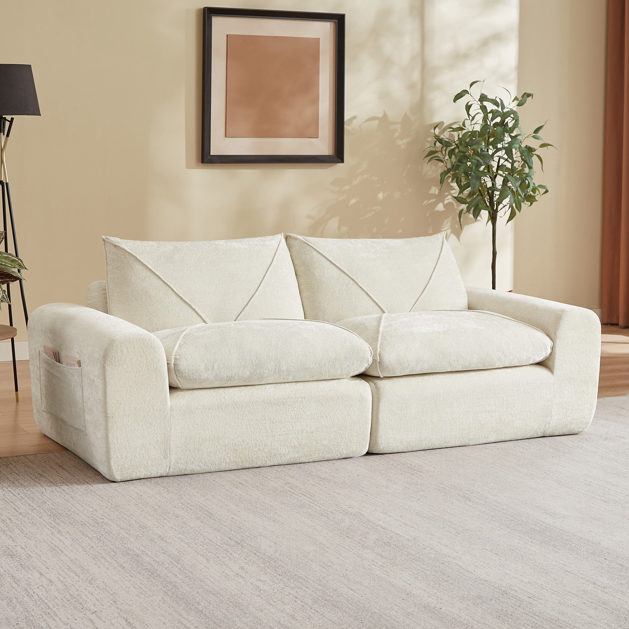 Sailvan Modern Chenille Modular Sectional Sofa with Ottoman,Spacious Minimalist 3-Seater Couch for Living Room and Apartment Beige