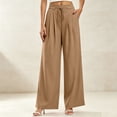 thumbnail image 2 of Women Tie Waist Pleated Wide Leg Trousers Sevevn High Waist Flowy Loose Fit Dress Pants With Side Pockets, Varied Solid Color Options For Office Work Dating Vacation And Everyday Casual Dressing, 2 of 7