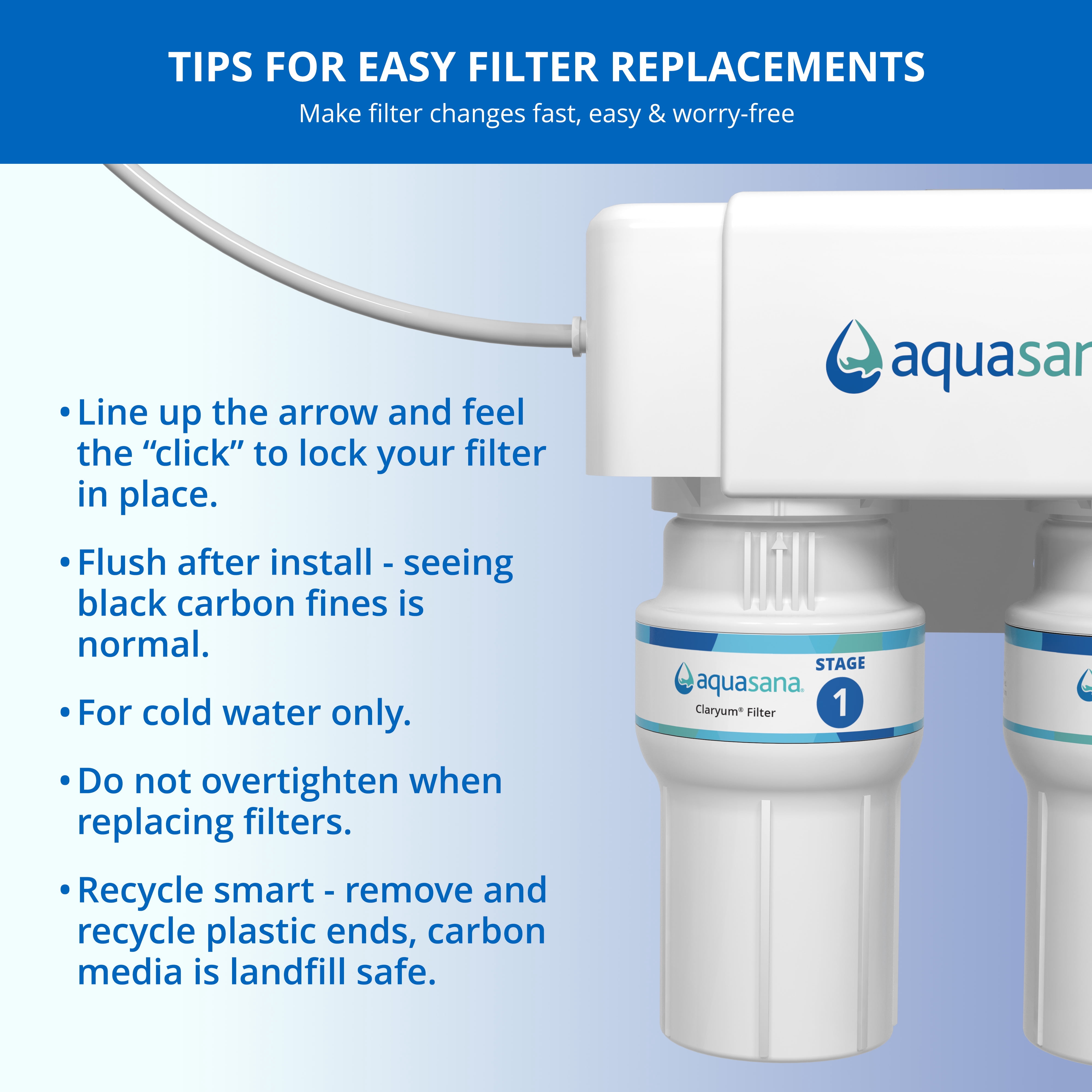 Aquasana Replacement Filter Cartridges | Fit Claryum 2-Stage Under Sink Water Filter | WQA Certified to Reduce Up to 99.99% of PFAS, Microplastics, Lead & Chlorine | 2 Count | AQ-C2-R
