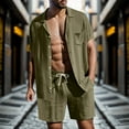 thumbnail image 6 of Linfrsh Men's 2 Pieces Cotton Linen Set Short Sleeve Button Shirts Summer Beach Shorts Casual Outfits(Army Green,XL), 6 of 6