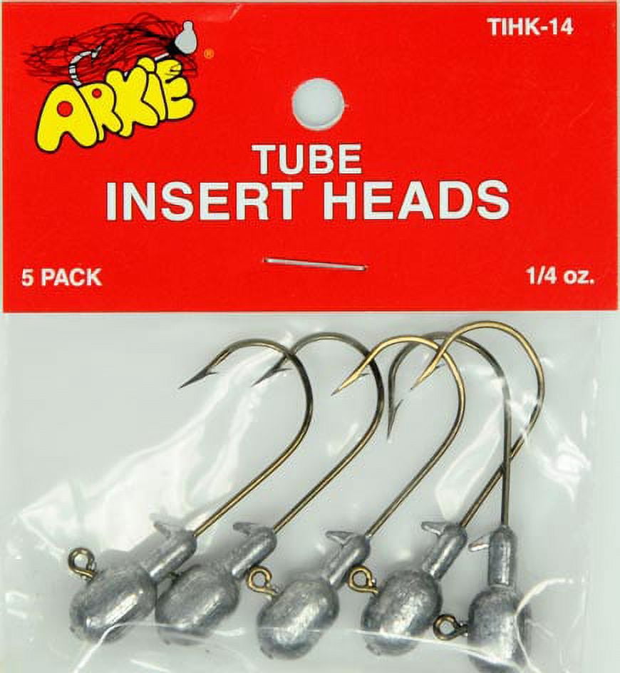 (4 pack) Arkie Lures Tube Insert Grub Body Jig Head, 1/4 oz., Brass/Lead Color