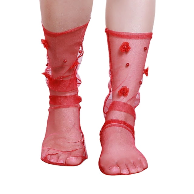 Chaussettes Rouges Printemps et Été Chaussettes Simples pour Adultes Respirantes Tendance Mode Chaussettes à Fleurs Brisées Couleur Peau Simple Chaussettes Imprimées pour Femmes