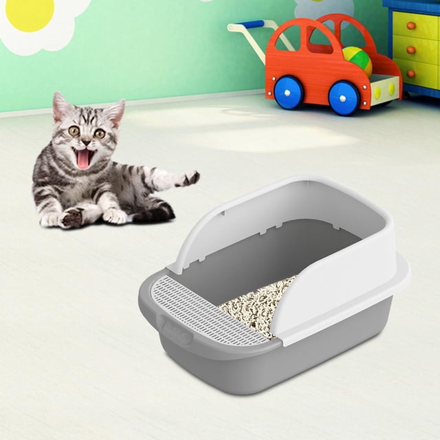 Caja de arena para gatos, desmontable, grande, a prueba de salpicaduras, semicerrada, portátil, pequeña caja de arena para animales, accesorios para g Gris52cmx36cmx21.5cm