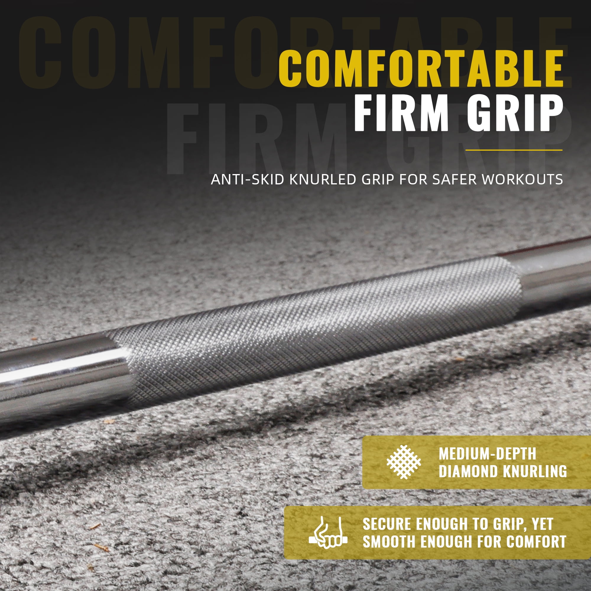 Signature Fitness Alloy Steel Olympic Bar – Straight Weightlifting Barbell with Chrome Finish, Available in 5FT, 6FT & 7FT Lengths