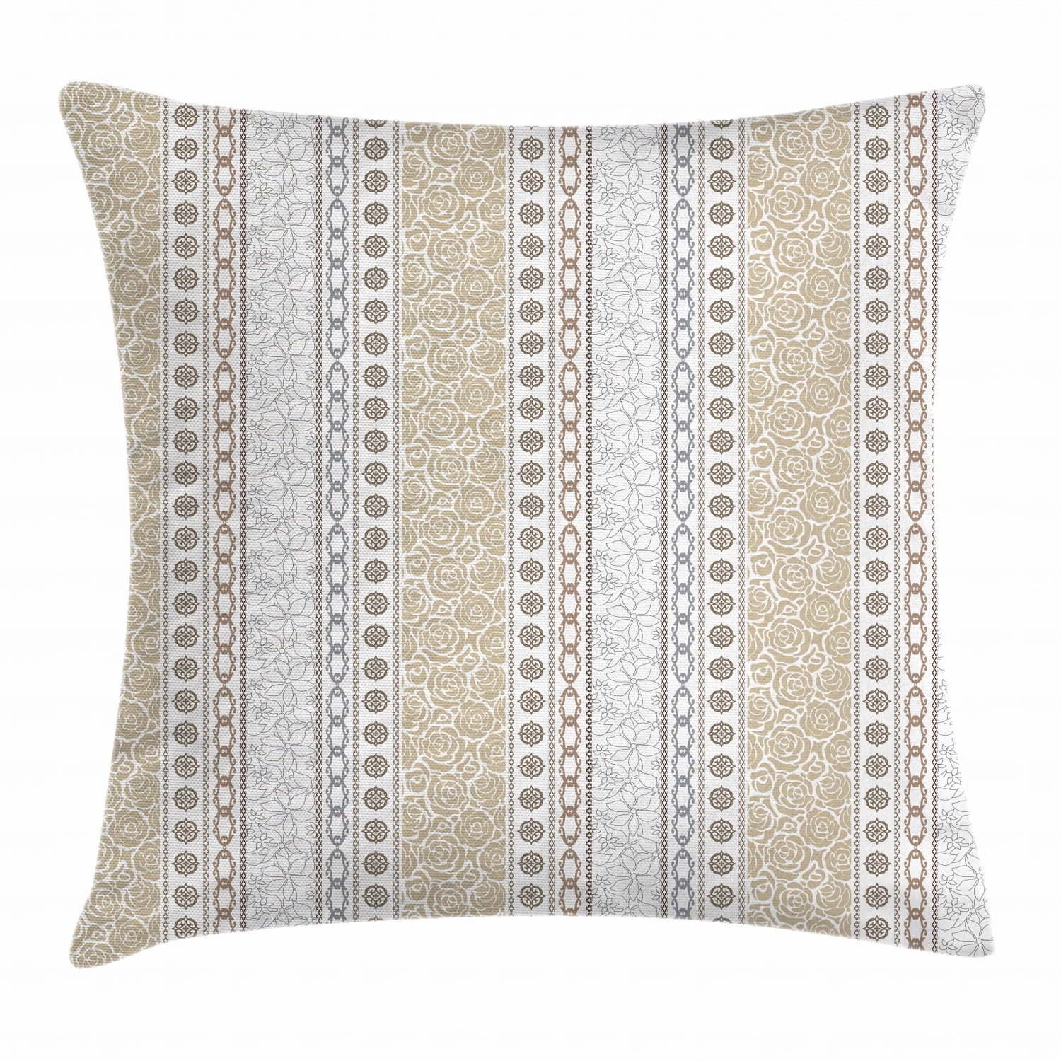 Rose Throw Pillow Cushion Cover, Vintage Vertical Borders with Abstract