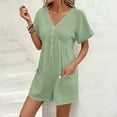 thumbnail image 5 of aidice Jumpsuit for Women V Neck Button Short Sleeve Ruched Loose Casual Zip Rompers Shorts Pockets, 5 of 5
