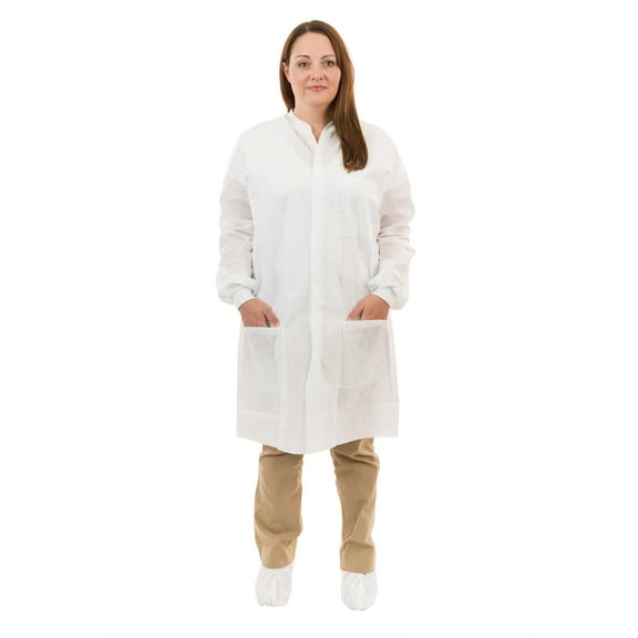 White SMS Lab Coat with 3 Pockets, Knit Wrist