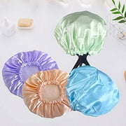 Large Shower Cap 4 Pack, Double Waterproof Hair Cap for Long Hair, Reusable Soft Bath Cap, Washable Shower Caps Design for Long Curly Hair Women and Girls