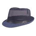 thumbnail image 2 of Men Straw Fedora Hat Cowboy Race Day Panama Hat Plaid Sun Protection Jazz Hats Summer Beach Short Brimmed Mesh Hats for Traveling Fishing, 2 of 7