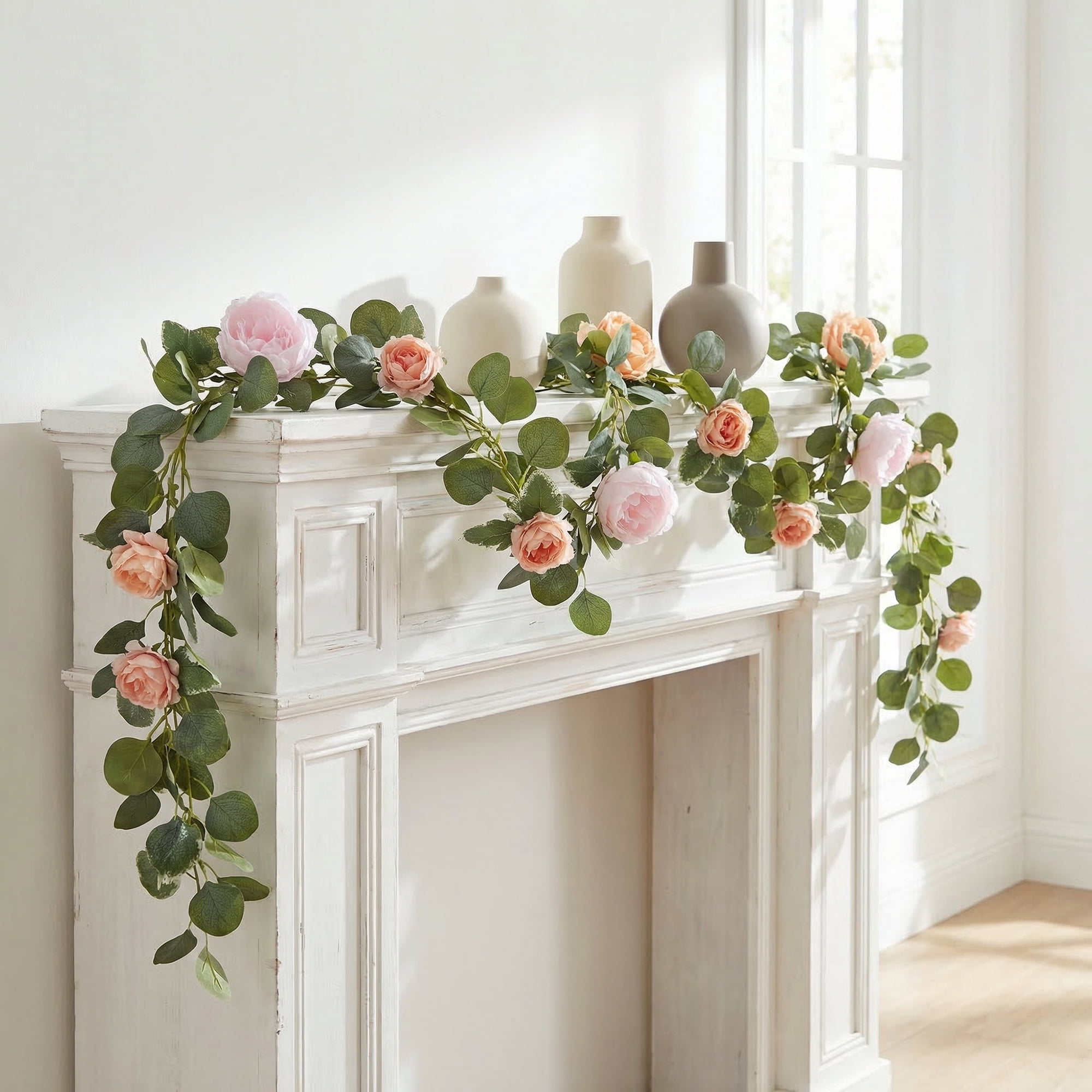 Unique Bargains Artificial Eucalyptus Garland Faux Flower Vine Pink 71inch