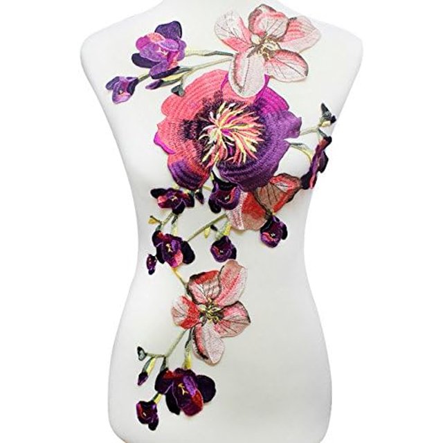 Parche floral largo multicolor, apliques bordados, parche de flores, apliques con motivo de tela de encaje, parches para coser