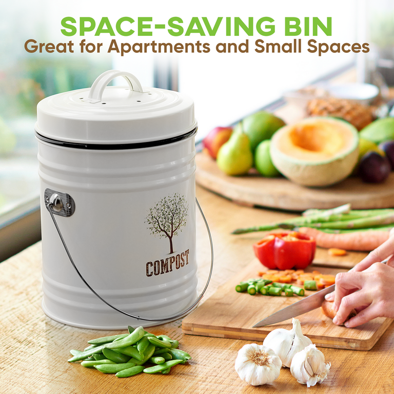 Third Rock Compost Bin Kitchen - 1.0 Gallon Countertop Compost Bin with Lid - Kitchen Compost Bin Countertop - Indoor Compost Bi