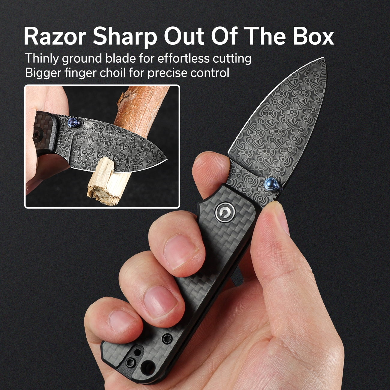 CIVIVI Baby Banter Small Pocket Knife Folding Knife  2.34" Damascus Blade Carbon Fiber Overlay on G10 Handle C19068S-DS1