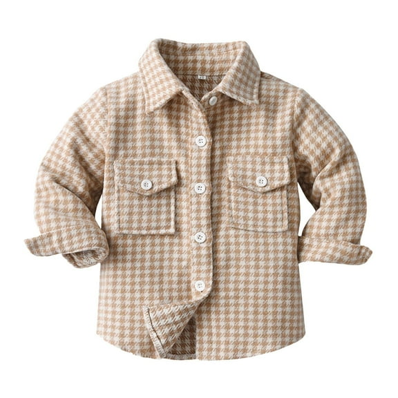 JIAYUE Blouses Tops for Boys Girls Long Sleeve Collared Single Button Plaid Print Shirt For Kids Versatile Wear