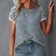 thumbnail image 1 of Blusa de Manga Corta Fiudx con Cuello Redondo y Manga de Encaje para Mujer a la Moda, 1 of 7