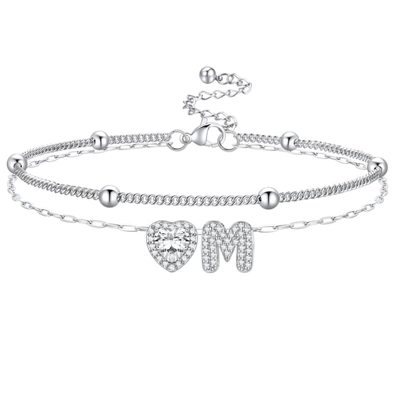 Bestyle Ankle Bracelets with CZ Heart & Initial Charms, Layered Anklets for Women Non Tarnish A to Z Summer Beach Mother's Day Gifts