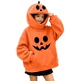 thumbnail image 7 of LOINRODI Girls Orange Pumpkin Hooded Sweatshirt Long Sleeve Cute Hallowmas Face Cover Warm Pocket Costume Orange 7 Years, 7 of 7